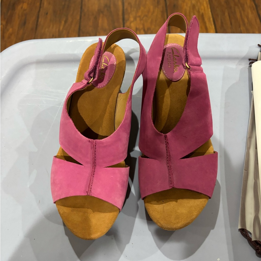 Clarks Pink Wedge Sandals